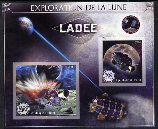 Benin 2014 Exploration of the Moon - Ladee imperf sheetlet containing 2 values unmounted mint , stamps on , stamps on  stamps on space, stamps on  stamps on moon, stamps on  stamps on satellites