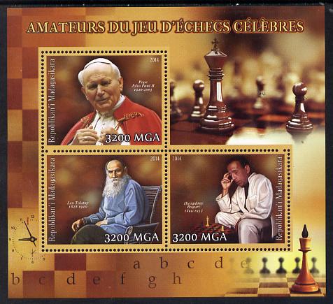 Madagascar 2014 Celebrity Chess Players #2 perf sheetlet containing 3 values unmounted mint , stamps on personalities, stamps on chess, stamps on popes, stamps on john paul, stamps on films, stamps on literature, stamps on cinema