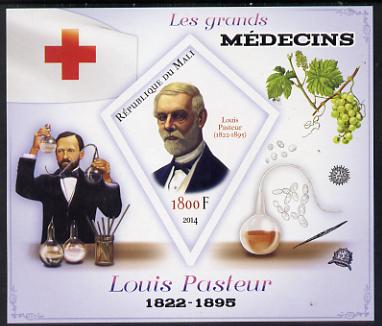 Mali 2014 Great Men of Medicine - Louis Pasteur imperf s/sheet containing one diamond shaped value unmounted mint, stamps on medical, stamps on red cross, stamps on personalities, stamps on shaped, stamps on 