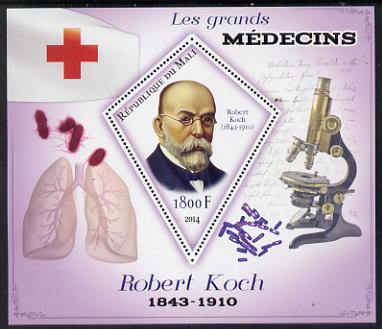 Mali 2014 Great Men of Medicine - Robert Koch perf s/sheet containing one diamond shaped value unmounted mint, stamps on medical, stamps on red cross, stamps on personalities, stamps on shaped, stamps on 