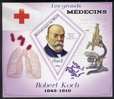 Mali 2014 Great Men of Medicine - Robert Koch imperf s/sheet containing one diamond shaped value unmounted mint, stamps on medical, stamps on red cross, stamps on personalities, stamps on shaped, stamps on 