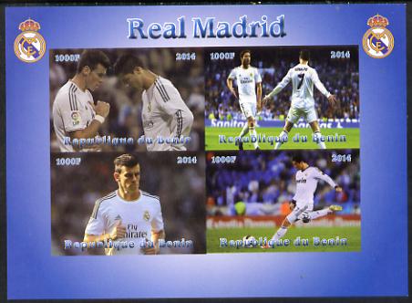 Benin 2014 Real Madrid imperf sheetlet containing 4 values unmounted mint. Note this item is privately produced and is offered purely on its thematic appeal, stamps on , stamps on  stamps on football