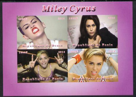 Benin 2014 Miley Cyrus imperf sheetlet containing 4 values unmounted mint. Note this item is privately produced and is offered purely on its thematic appeal, stamps on personalities, stamps on films, stamps on music, stamps on cinema