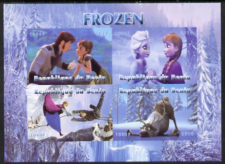 Benin 2014 Disney's Frozen imperf sheetlet containing 4 values unmounted mint. Note this item is privately produced and is offered purely on its thematic appeal, stamps on disney, stamps on films, stamps on cinema, stamps on movies, stamps on cartoons, stamps on  3d , stamps on 