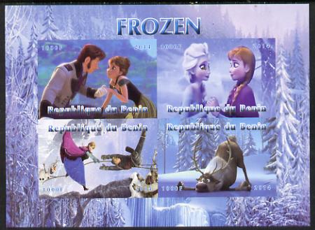 Benin 2014 Disneys Frozen imperf sheetlet containing 4 values unmounted mint. Note this item is privately produced and is offered purely on its thematic appeal, stamps on disney, stamps on films, stamps on cinema, stamps on movies, stamps on cartoons, stamps on  3d , stamps on 