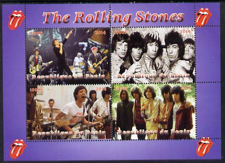 Benin 2014 The Rolling Stones perf sheetlet containing 4 values unmounted mint. Note this item is privately produced and is offered purely on its thematic appeal, stamps on , stamps on  stamps on music, stamps on  stamps on rock, stamps on  stamps on stones, stamps on  stamps on pops, stamps on  stamps on 