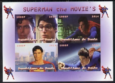 Benin 2014 Superman (Movie) imperf sheetlet containing 4 values unmounted mint. Note this item is privately produced and is offered purely on its thematic appeal, stamps on , stamps on  stamps on films, stamps on  stamps on cinema, stamps on  stamps on movies, stamps on  stamps on superman, stamps on  stamps on fantasy