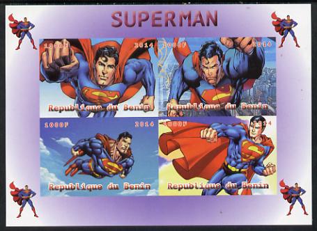 Benin 2014 Superman (Comic Strip) imperf sheetlet containing 4 values unmounted mint. Note this item is privately produced and is offered purely on its thematic appeal, stamps on , stamps on  stamps on films, stamps on  stamps on cinema, stamps on  stamps on movies, stamps on  stamps on superman, stamps on  stamps on fantasy