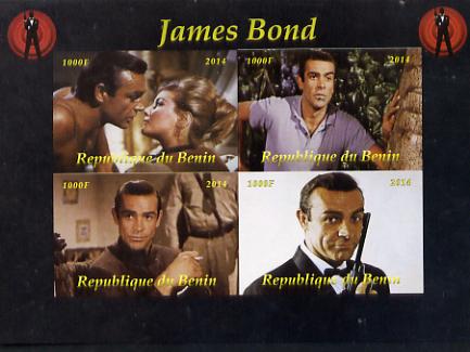 Benin 2014 James Bond imperf sheetlet containing 4 values unmounted mint. Note this item is privately produced and is offered purely on its thematic appeal, stamps on , stamps on  stamps on films, stamps on  stamps on cinema, stamps on  stamps on movies, stamps on  stamps on bond, stamps on  stamps on  spy , stamps on  stamps on 