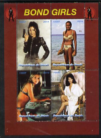 Benin 2014 Bond Girls perf sheetlet containing 4 values unmounted mint. Note this item is privately produced and is offered purely on its thematic appeal, stamps on , stamps on  stamps on films, stamps on  stamps on cinema, stamps on  stamps on movies, stamps on  stamps on bond, stamps on  stamps on  spy , stamps on  stamps on women, stamps on  stamps on pin-ups, stamps on  stamps on 