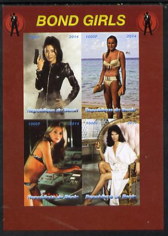 Benin 2014 Bond Girls imperf sheetlet containing 4 values unmounted mint. Note this item is privately produced and is offered purely on its thematic appeal, stamps on films, stamps on cinema, stamps on movies, stamps on bond, stamps on  spy , stamps on women, stamps on pin-ups, stamps on 