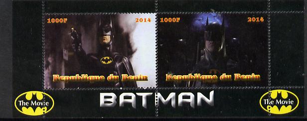 Benin 2014 Batman (Movie) perf sheetlet containing 2 values unmounted mint. Note this item is privately produced and is offered purely on its thematic appeal, stamps on , stamps on  stamps on films, stamps on  stamps on cinema, stamps on  stamps on movies, stamps on  stamps on batman, stamps on  stamps on fantasy