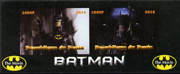 Benin 2014 Batman (Movie) imperf sheetlet containing 2 values unmounted mint. Note this item is privately produced and is offered purely on its thematic appeal, stamps on , stamps on  stamps on films, stamps on  stamps on cinema, stamps on  stamps on movies, stamps on  stamps on batman, stamps on  stamps on fantasy