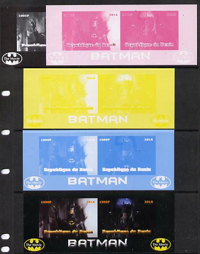 Benin 2014 Batman (Movie) isheetlet containing 2 values - the set of 5 imperf progressive proofs comprising the 4 individual colours plus all 4-colour composite, unmounted mint , stamps on films, stamps on cinema, stamps on movies, stamps on batman, stamps on fantasy