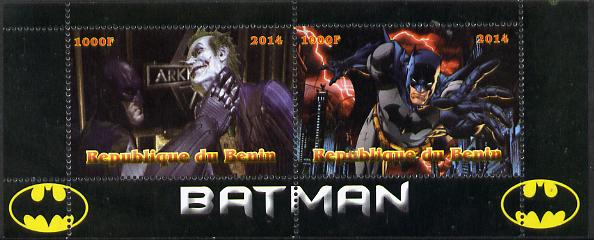 Benin 2014 Batman (Comic Strip) perf sheetlet containing 2 values unmounted mint. Note this item is privately produced and is offered purely on its thematic appeal, stamps on , stamps on  stamps on films, stamps on  stamps on cinema, stamps on  stamps on movies, stamps on  stamps on batman, stamps on  stamps on fantasy