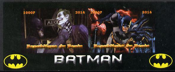 Benin 2014 Batman (Comic Strip) imperf sheetlet containing 2 values unmounted mint. Note this item is privately produced and is offered purely on its thematic appeal, stamps on , stamps on  stamps on films, stamps on  stamps on cinema, stamps on  stamps on movies, stamps on  stamps on batman, stamps on  stamps on fantasy