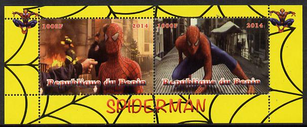 Benin 2014 Spiderman (Movie) perf sheetlet containing 2 values unmounted mint. Note this item is privately produced and is offered purely on its thematic appeal, stamps on , stamps on  stamps on films, stamps on  stamps on cinema, stamps on  stamps on movies, stamps on  stamps on spiderman, stamps on  stamps on fantasy