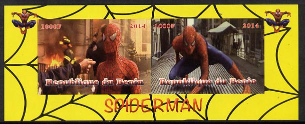 Benin 2014 Spiderman (Movie) imperf sheetlet containing 2 values unmounted mint. Note this item is privately produced and is offered purely on its thematic appeal, stamps on films, stamps on cinema, stamps on movies, stamps on spiderman, stamps on fantasy