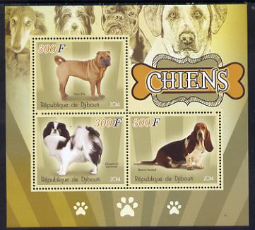 Djibouti 2014 Dogs perf sheetlet containing three values unmounted mint, stamps on , stamps on  stamps on dogs