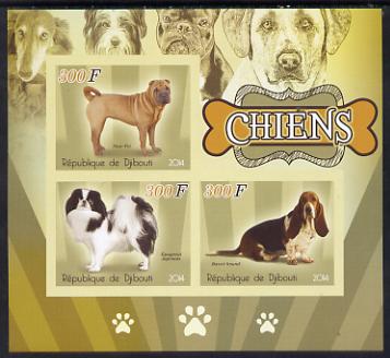 Djibouti 2014 Dogs imperf sheetlet containing three values unmounted mint, stamps on dogs