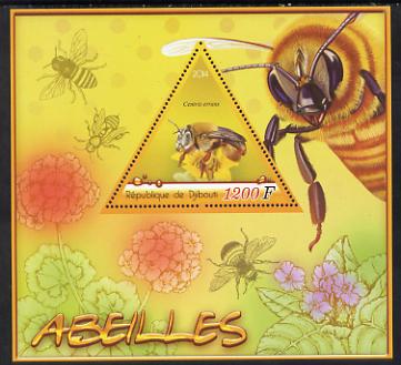 Djibouti 2014 Bees perf deluxe sheet containing one triangular shaped value unmounted mint, stamps on bees, stamps on honey, stamps on food, stamps on insects, stamps on shaped, stamps on triangular, stamps on triangle