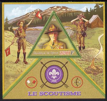 Djibouti 2014 Scouts perf deluxe sheet containing one triangular shaped value unmounted mint, stamps on , stamps on  stamps on scouts, stamps on  stamps on , stamps on  stamps on shaped, stamps on  stamps on triangular, stamps on  stamps on triangle