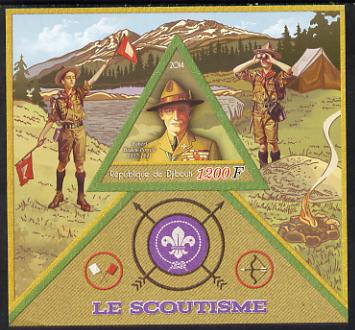 Djibouti 2014 Scouts imperf deluxe sheet containing one triangular shaped value unmounted mint, stamps on , stamps on  stamps on scouts, stamps on  stamps on , stamps on  stamps on shaped, stamps on  stamps on triangular, stamps on  stamps on triangle