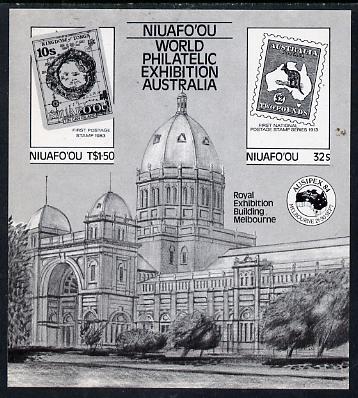 Tonga - Niuafoou 1984 Ausipex Stamp Exhibition m/sheet self-adhesive black print (Tongan Map stamp & Australian Roo) unmounted mint, as SG MS 50, stamps on animals, stamps on maps, stamps on stamp on stamp, stamps on stamp exhibitions, stamps on self adhesive, stamps on stamponstamp