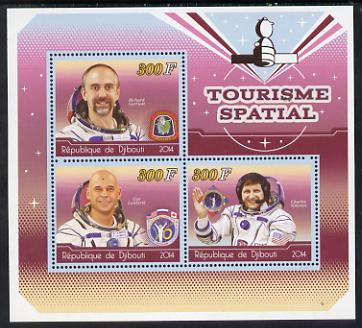 Djibouti 2014 Astronauts #1 perf sheetlet containing three values unmounted mint, stamps on space