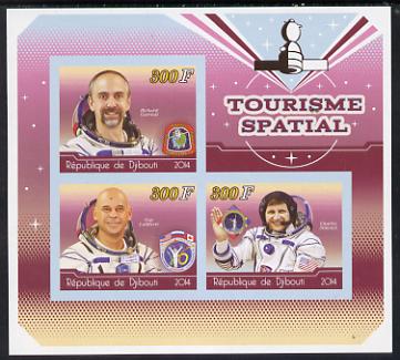 Djibouti 2014 Astronauts #1 imperf sheetlet containing three values unmounted mint, stamps on space
