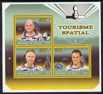 Djibouti 2014 Astronauts #2 perf sheetlet containing three values unmounted mint, stamps on , stamps on  stamps on space