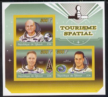 Djibouti 2014 Astronauts #2 imperf sheetlet containing three values unmounted mint, stamps on space