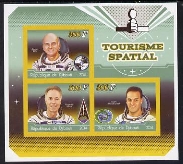 Djibouti 2014 Astronauts #2 imperf sheetlet containing three values unmounted mint, stamps on space