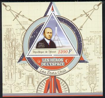 Djibouti 2014 Heroes of Space (American) perf deluxe sheet containing one triangular shaped value unmounted mint, stamps on , stamps on  stamps on space, stamps on  stamps on shaped, stamps on  stamps on triangular, stamps on  stamps on triangle