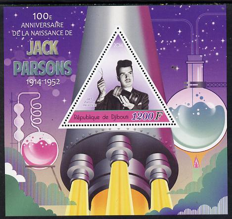 Djibouti 2014 Birth Centenary of Jack Parsons perf sheetlet containing triangular value unmounted mint, stamps on shaped, stamps on triangular, stamps on triangles, stamps on science, stamps on space, stamps on rockets