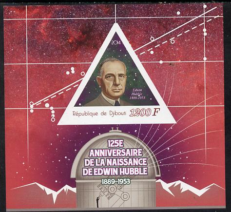 Djibouti 2014 125th Birth Anniversary of Edwin Hubble imperf sheetlet containing triangular value unmounted mint, stamps on , stamps on  stamps on shaped, stamps on  stamps on triangular, stamps on  stamps on triangles, stamps on  stamps on space, stamps on  stamps on science, stamps on  stamps on astronomy