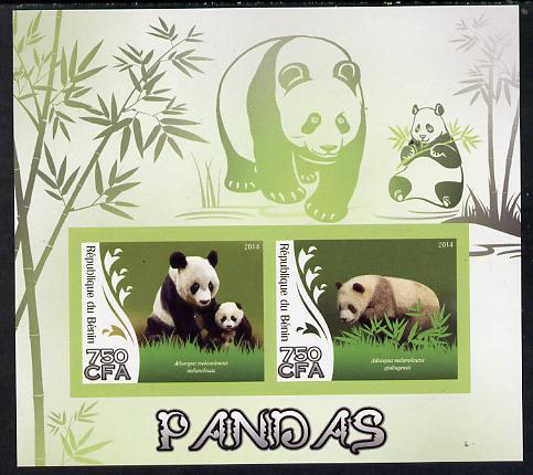 Benin 2014 Pandas imperf sheetlet containing 2 values unmounted mint, stamps on , stamps on  stamps on animals, stamps on  stamps on pandas, stamps on  stamps on bears