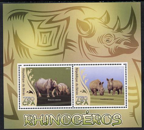 Benin 2014 Rhinos perf sheetlet containing 2 values unmounted mint, stamps on animals, stamps on rhinos