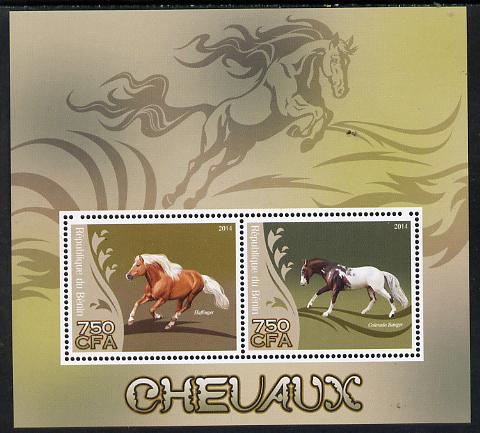 Benin 2014 Horses perf sheetlet containing 2 values unmounted mint, stamps on animals, stamps on horses