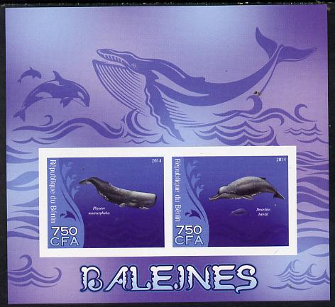 Benin 2014 Whales imperf sheetlet containing 2 values unmounted mint, stamps on , stamps on  stamps on animals, stamps on  stamps on whales, stamps on  stamps on marine life