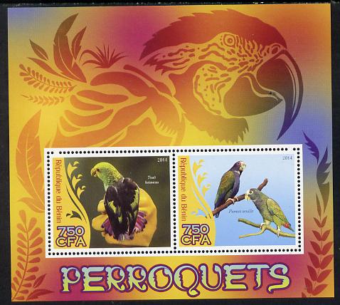 Benin 2014 Parrots perf sheetlet containing 2 values unmounted mint, stamps on , stamps on  stamps on birds, stamps on  stamps on parrots