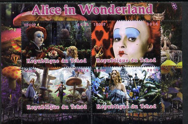 Chad 2014 Alice in Wonderland perf sheetlet containing 4 values unmounted mint. Note this item is privately produced and is offered purely on its thematic appeal. . , stamps on disney, stamps on films, stamps on cinema, stamps on movies