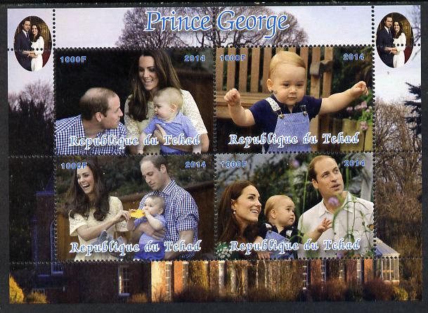 Chad 2014 Prince George perf sheetlet containing 4 values unmounted mint. Note this item is privately produced and is offered purely on its thematic appeal. . , stamps on , stamps on  stamps on royalty, stamps on  stamps on william, stamps on  stamps on kate, stamps on  stamps on george