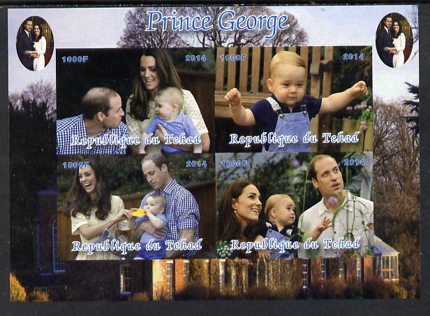 Chad 2014 Prince George imperf sheetlet containing 4 values unmounted mint. Note this item is privately produced and is offered purely on its thematic appeal. . , stamps on , stamps on  stamps on royalty, stamps on  stamps on william, stamps on  stamps on kate, stamps on  stamps on george