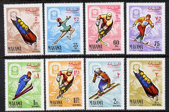 Manama 1967 Winter Olympics perf set of 8 (Mi 47-54A) unmounted mint, stamps on , stamps on  stamps on sport     olympics    ice hockey    bobsled    skiing   skating