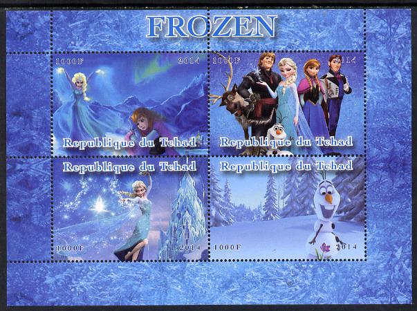 Chad 2014 Walt Disney's Frozen #2 perf sheetlet containing 4 values unmounted mint. Note this item is privately produced and is offered purely on its thematic appeal. . , stamps on disney, stamps on films, stamps on cinema, stamps on movies