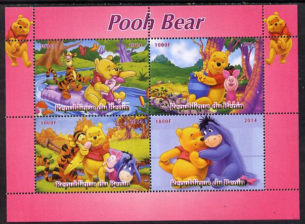 Benin 2014 Pooh Bear #1 perf sheetlet containing 4 values unmounted mint. Note this item is privately produced and is offered purely on its thematic appeal, stamps on , stamps on  stamps on films, stamps on  stamps on cinema, stamps on  stamps on movies, stamps on  stamps on disney, stamps on  stamps on bears, stamps on  stamps on cartoons