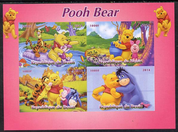 Benin 2014 Pooh Bear #1 imperf sheetlet containing 4 values unmounted mint. Note this item is privately produced and is offered purely on its thematic appeal, stamps on , stamps on  stamps on films, stamps on  stamps on cinema, stamps on  stamps on movies, stamps on  stamps on disney, stamps on  stamps on bears, stamps on  stamps on cartoons