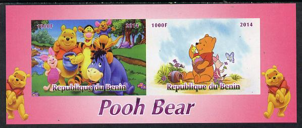 Benin 2014 Pooh Bear #2 imperf sheetlet containing 2 values unmounted mint. Note this item is privately produced and is offered purely on its thematic appeal, stamps on , stamps on  stamps on films, stamps on  stamps on cinema, stamps on  stamps on movies, stamps on  stamps on disney, stamps on  stamps on bears, stamps on  stamps on cartoons