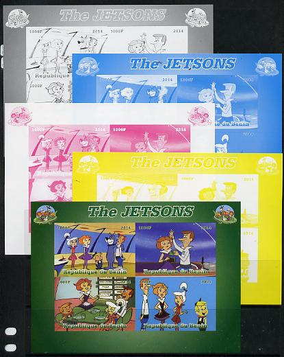 Benin 2014 The Jetsons sheetlet containing 4 values - the set of 5 imperf progressive proofs comprising the 4 individual colours plus all 4-colour composite, unmounted mint, stamps on films, stamps on cinema, stamps on movies, stamps on cartoons